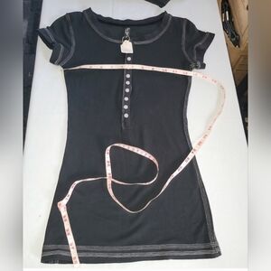 Black Short Sleeve Top With Buttons And White Stitching Grils Size Small